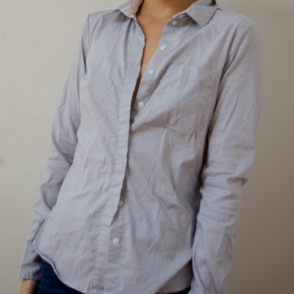 Lightly Used Grey and White Polka Dot Button-Down - Picture 2 of 4
